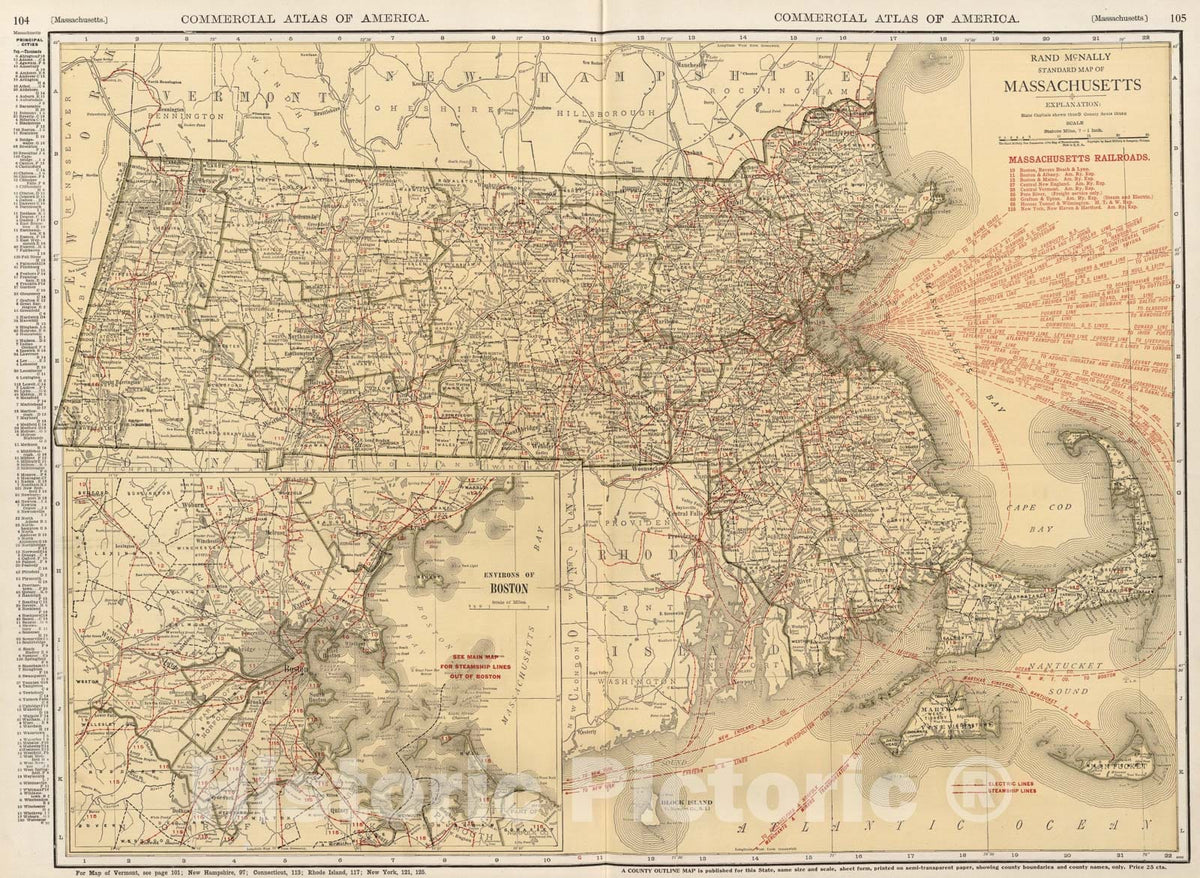 Historic Map : Massachusetts., 1924, Vintage Wall Art