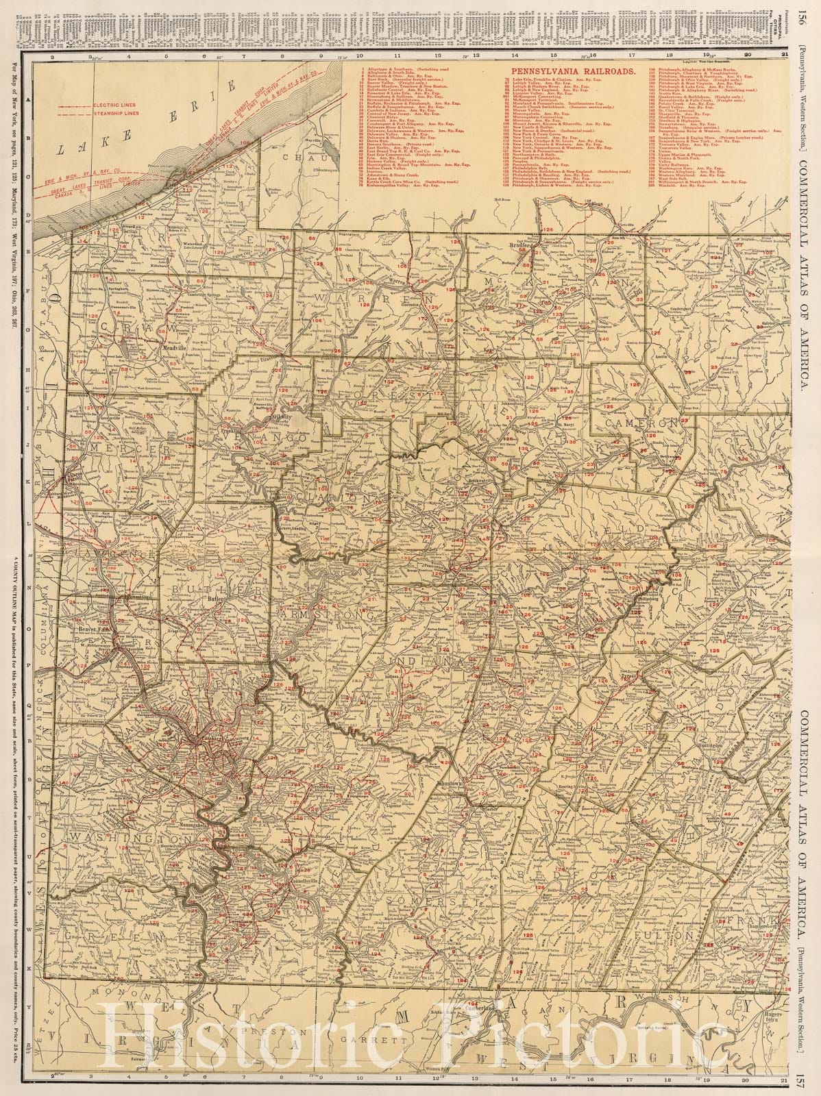 Pennsylvania, Western Section - Railroad Map, 1924 - Rand McNally Historical Print