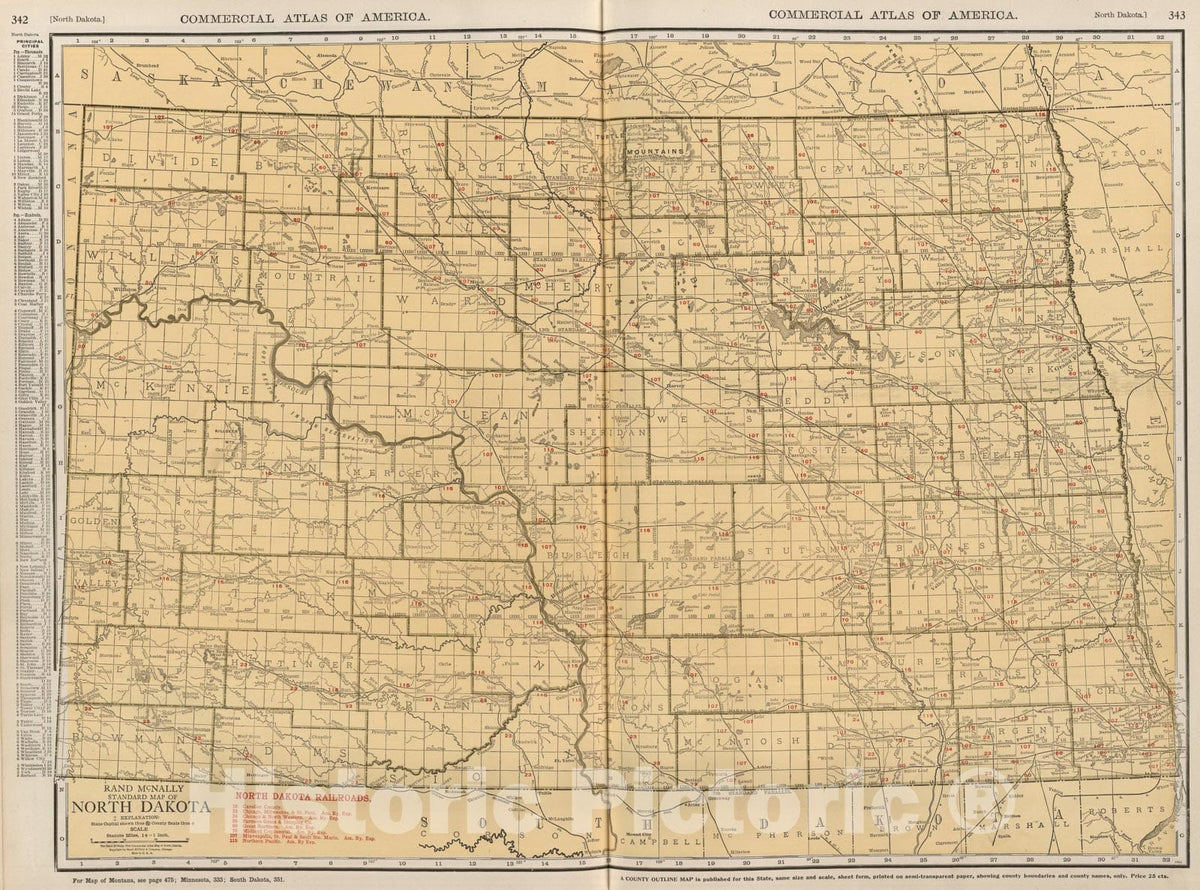 Historic Map : North Dakota., 1924, Vintage Wall Art