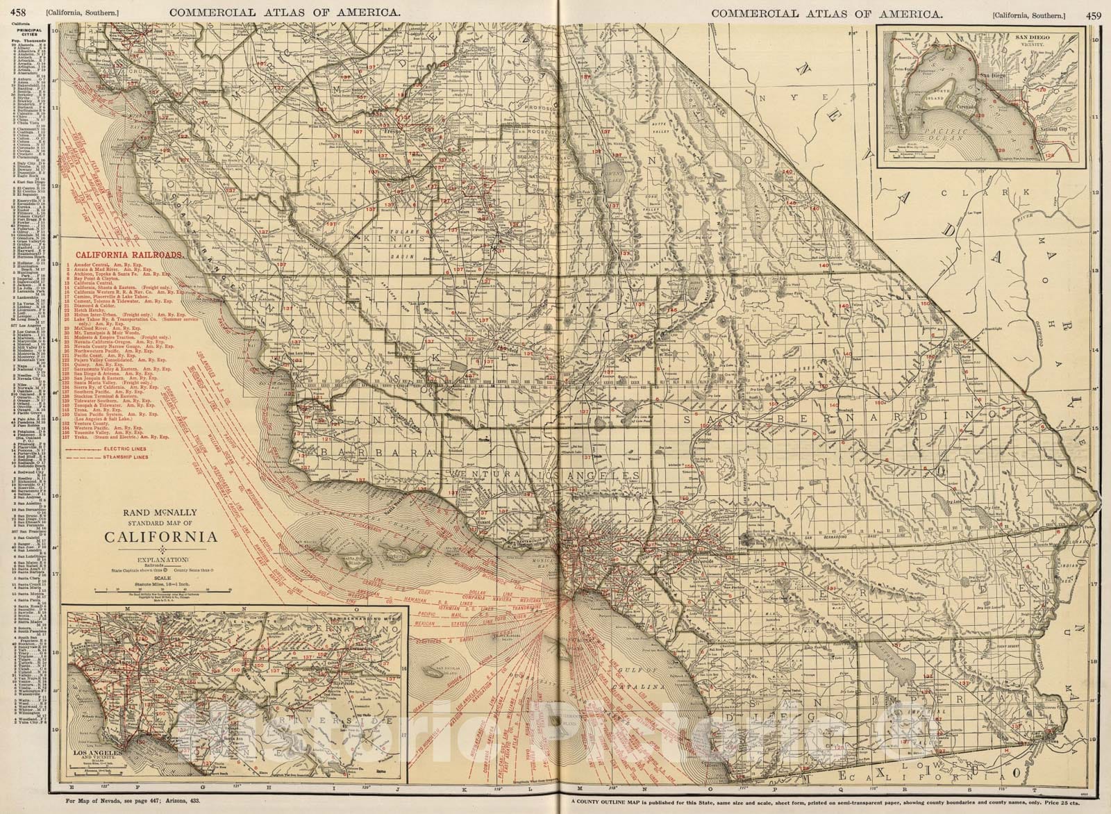 Historic Map : California (Southern Section)., 1924, Vintage Wall Art