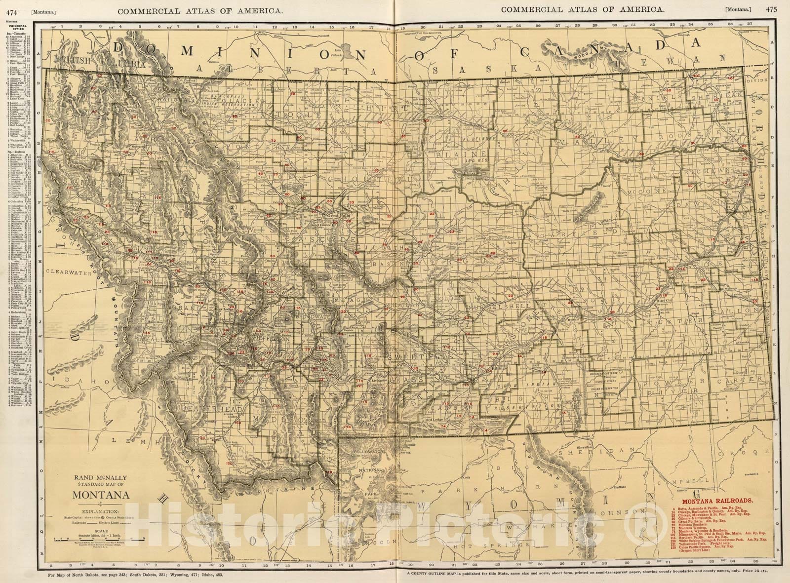 Historic Map : Montana., 1924, Vintage Wall Art