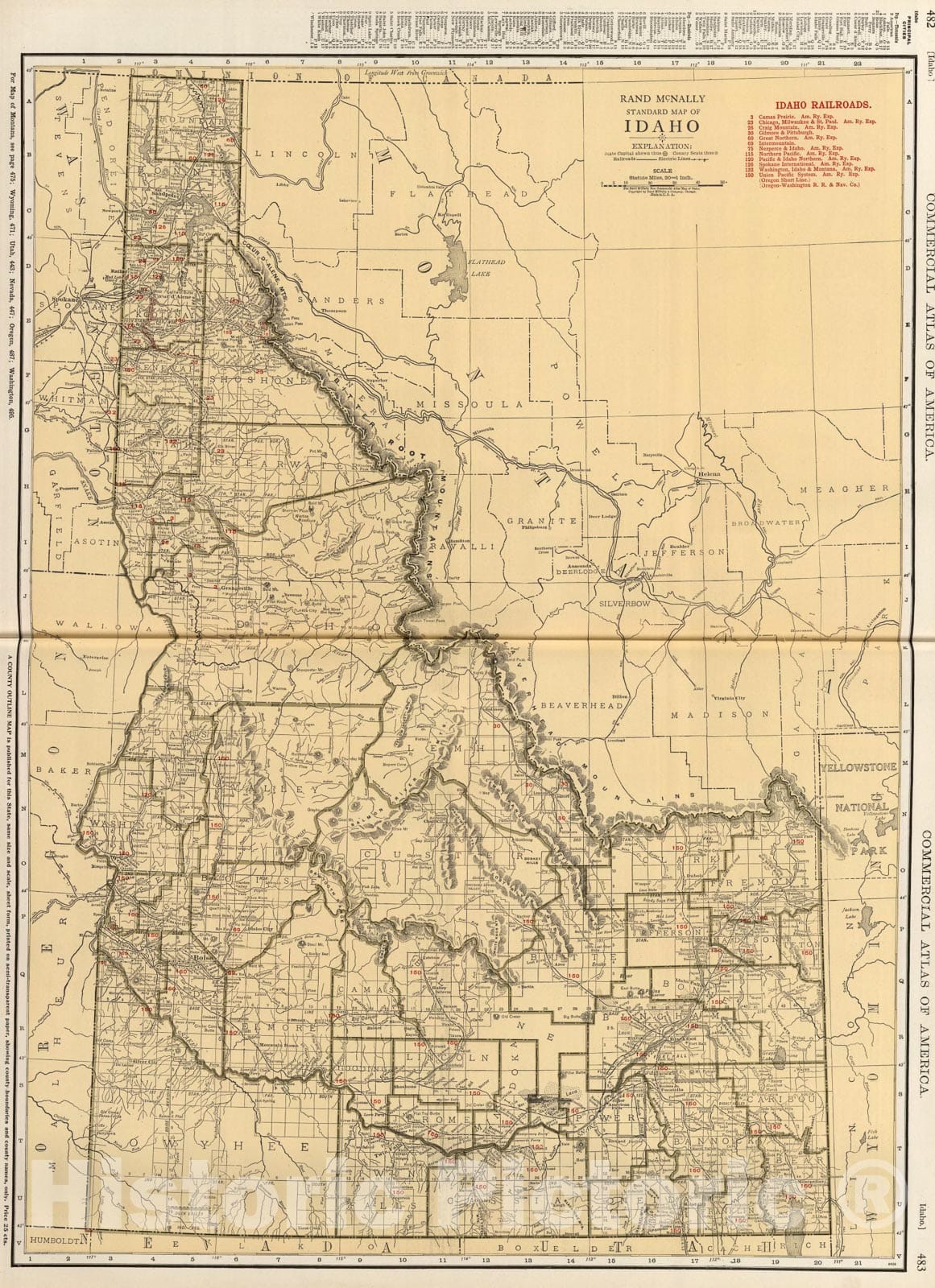 Historic Map : Idaho., 1924, Vintage Wall Art
