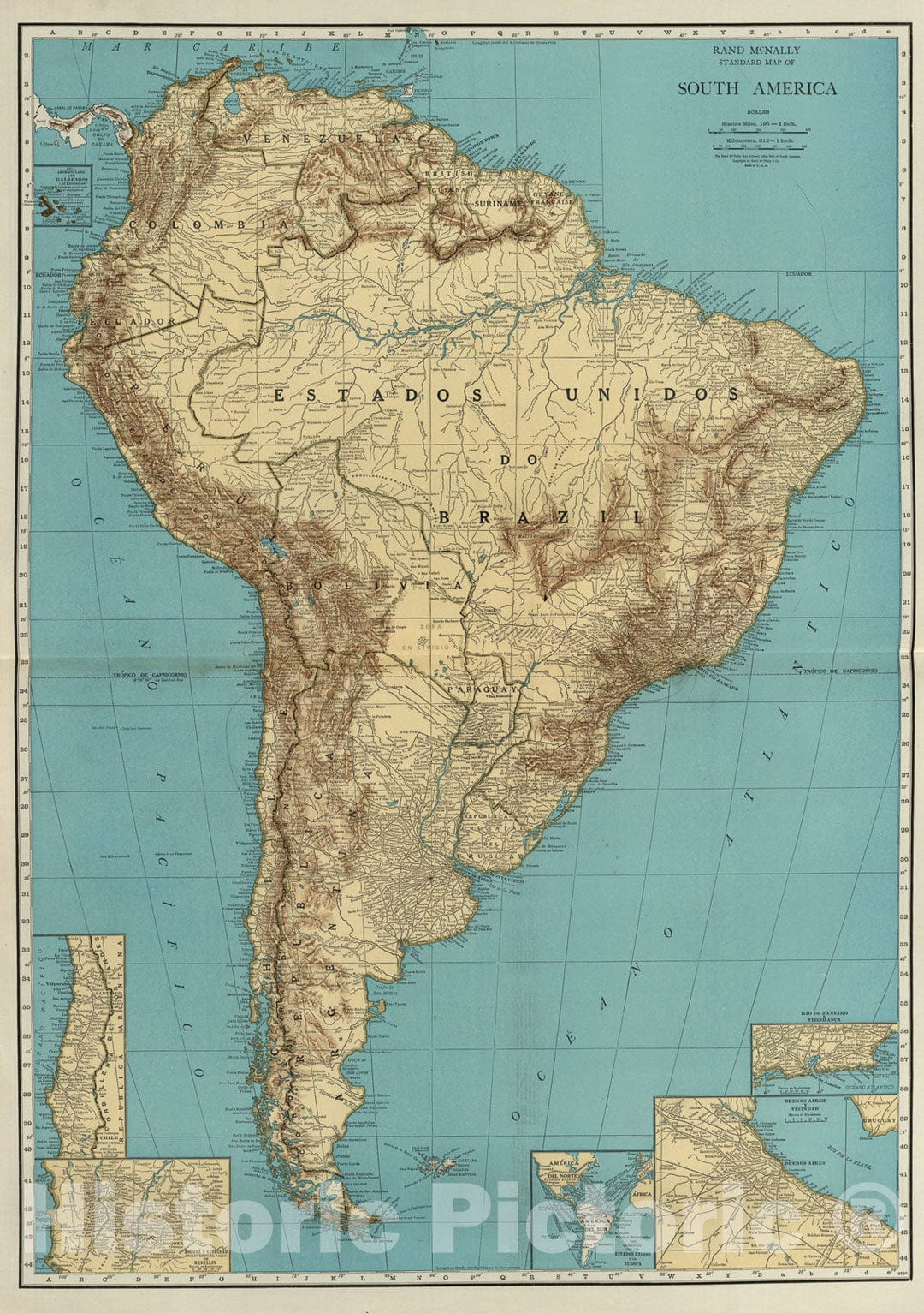 Historic Map : South America., 1924, Vintage Wall Art