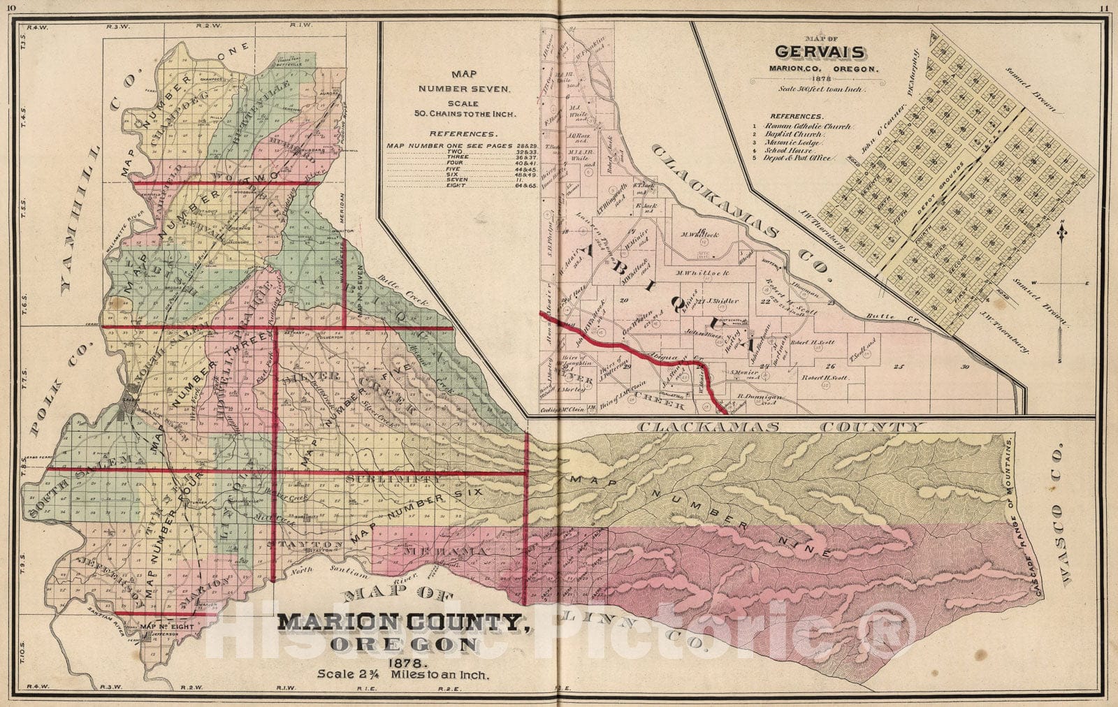 Historic Map : Map Number Seven. Map of Marion County, Oregon, 1878. (inset) Map of Gervais, Marion, Co. Oregon. 1878., 1878, Vintage Wall Art
