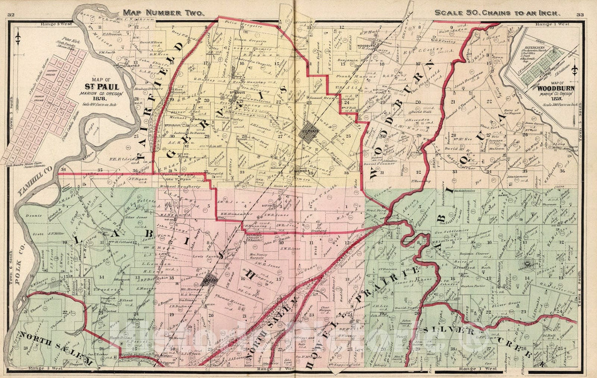 Historic Map : Map Number Two, (Marion County, Oregon)., 1878, Vintage Wall Art