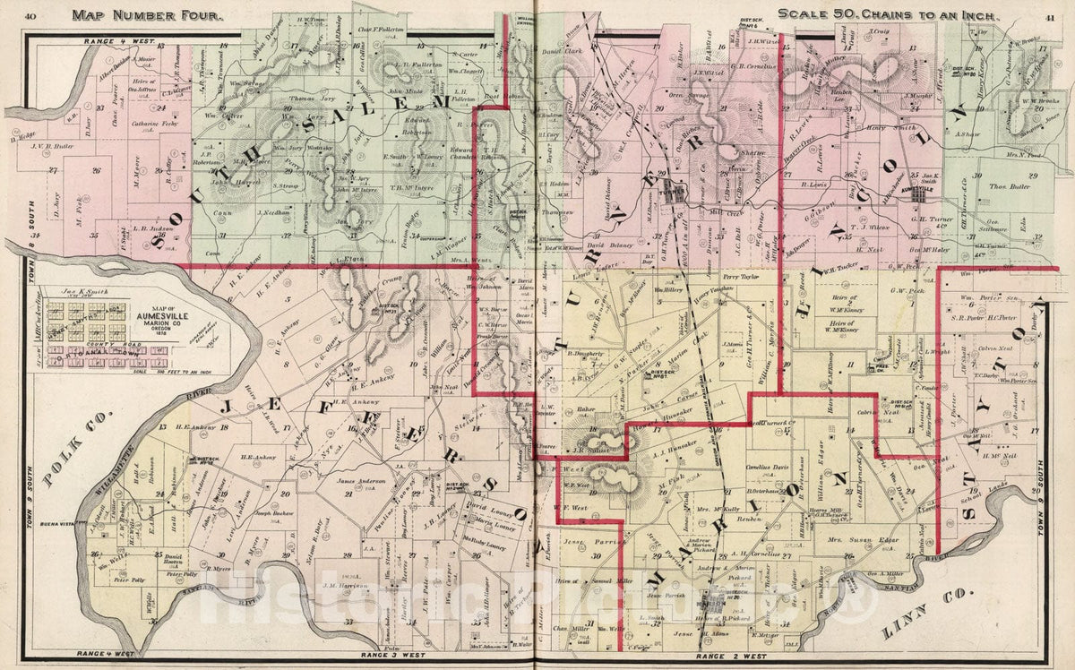 Historic Map : Map Number Four. (Marion County, Oregon)., 1878, Vintage Wall Art