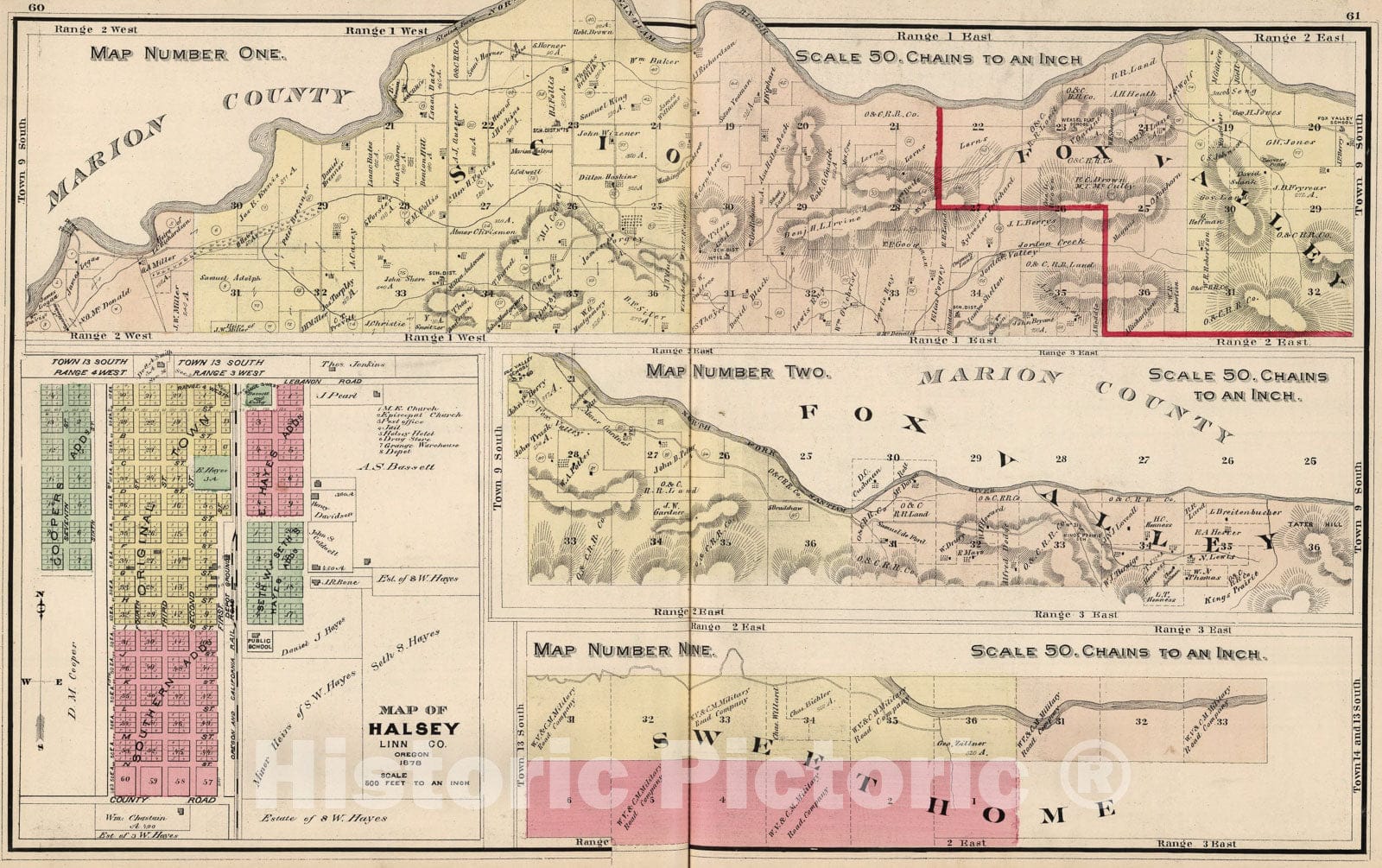 Historic Map : Map Number One. Map Number Two. Map Number Nine. (Linn County, Oregon)., 1878, Vintage Wall Art