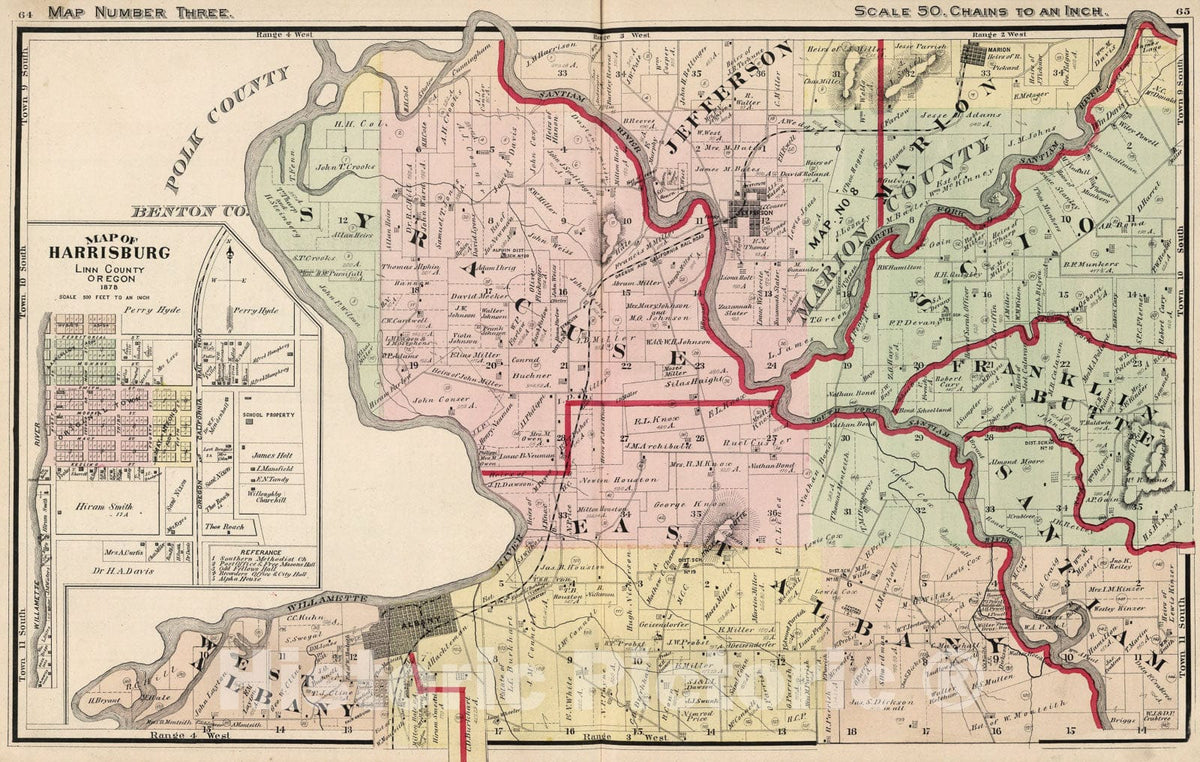 Historic Map : Map Number Three (Linn County, Oregon)., 1878, Vintage Wall Art