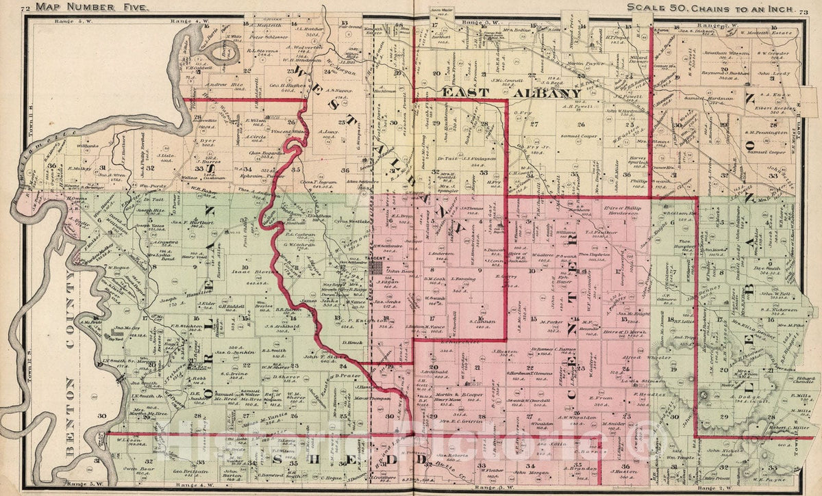 Historic Map : Map Number Five (Linn County, Oregon)., 1878, Vintage Wall Art