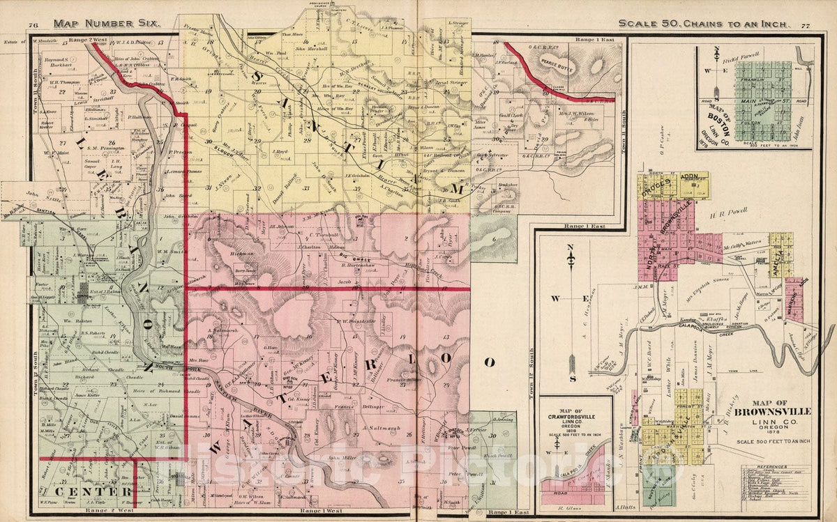 Historic Map : Map Number Six (Linn County, Oregon)., 1878, Vintage Wall Art