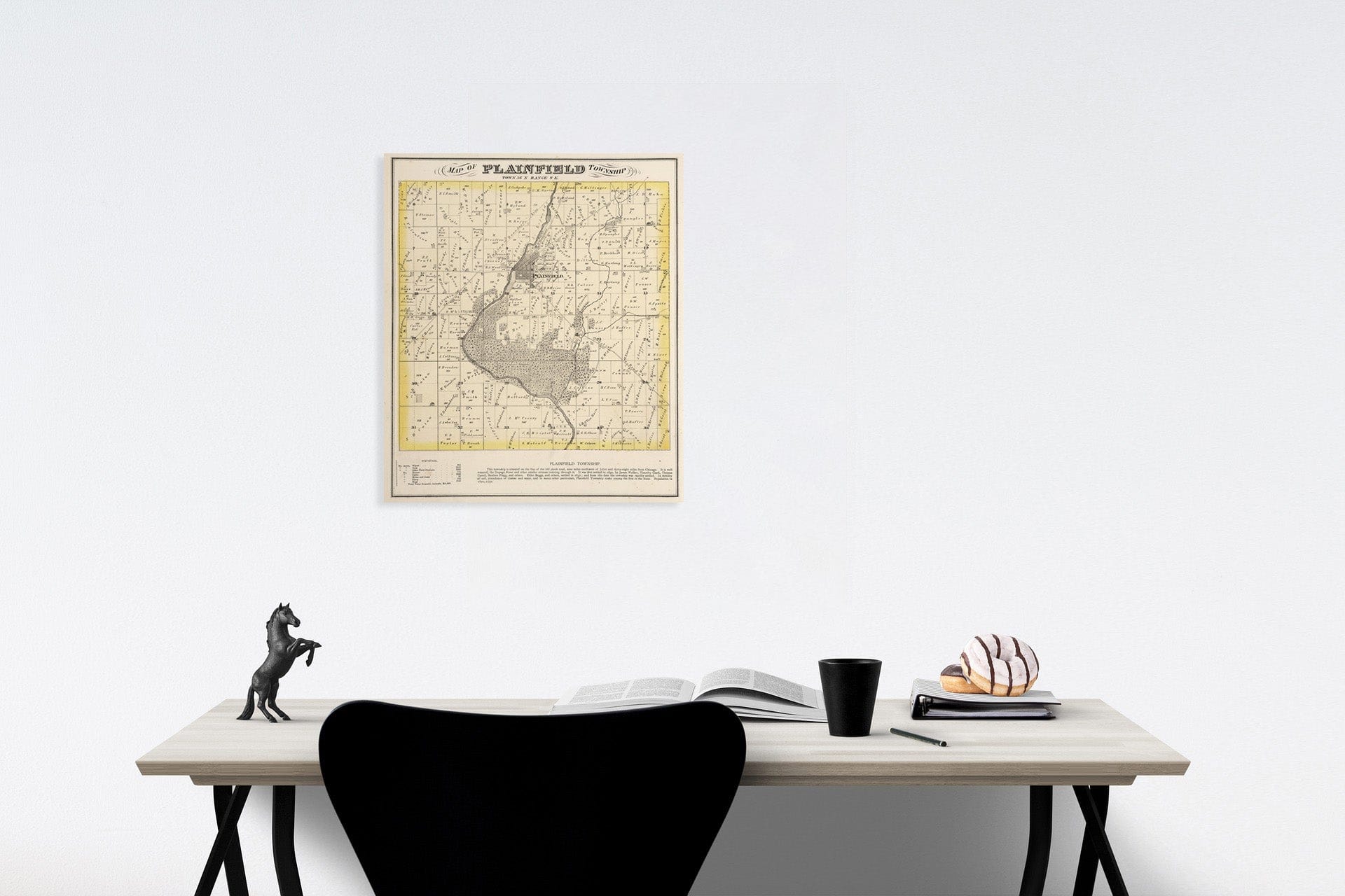 Historic Map : Plainfield Township, Town. thirty-six N. Range nine E., Will County, Illinois., 1873, Vintage Wall Art