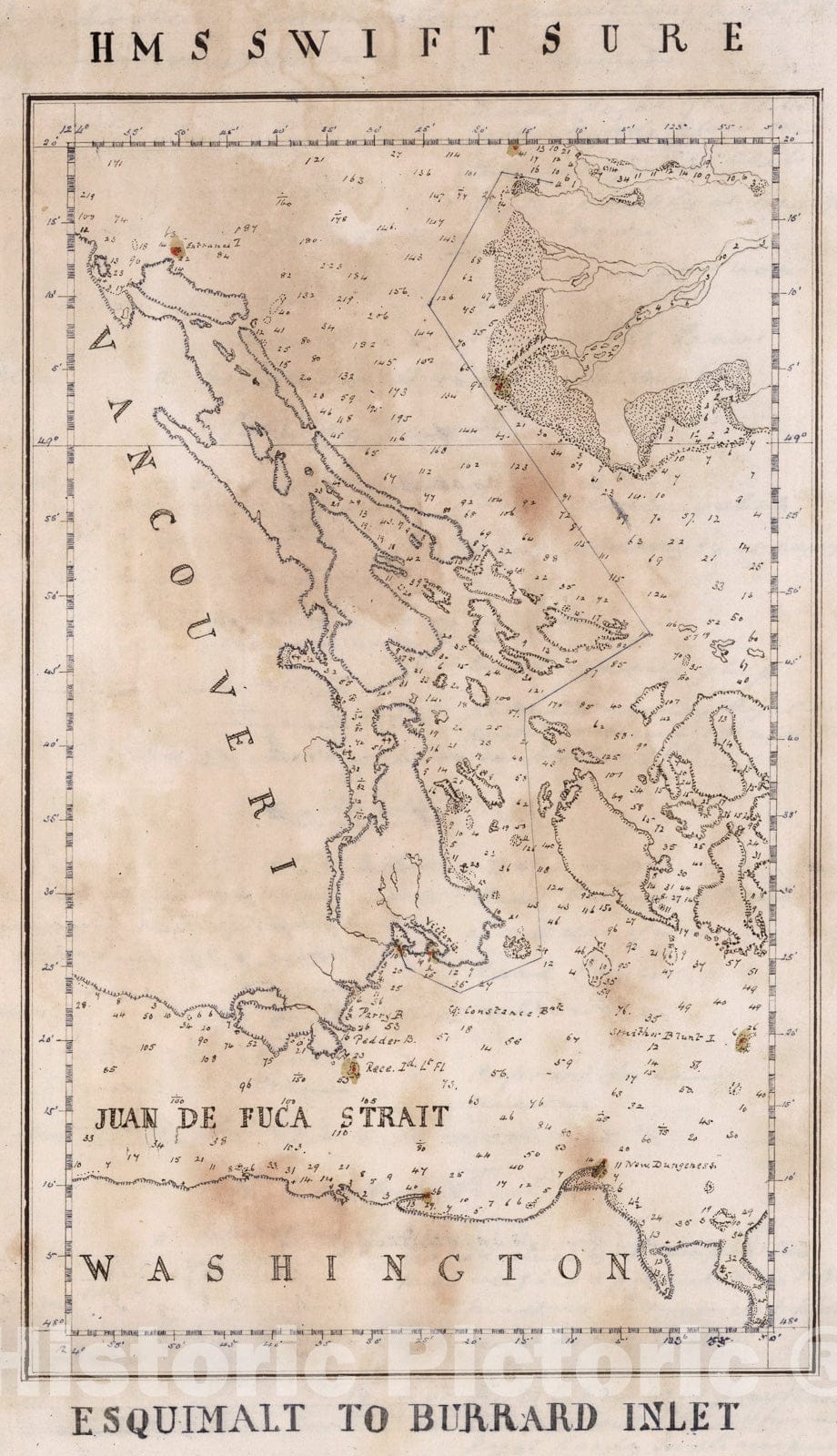 Historic Map : HMS Swiftsure. Esquimalt to Burrard Inlet., 1884, Vintage Wall Art