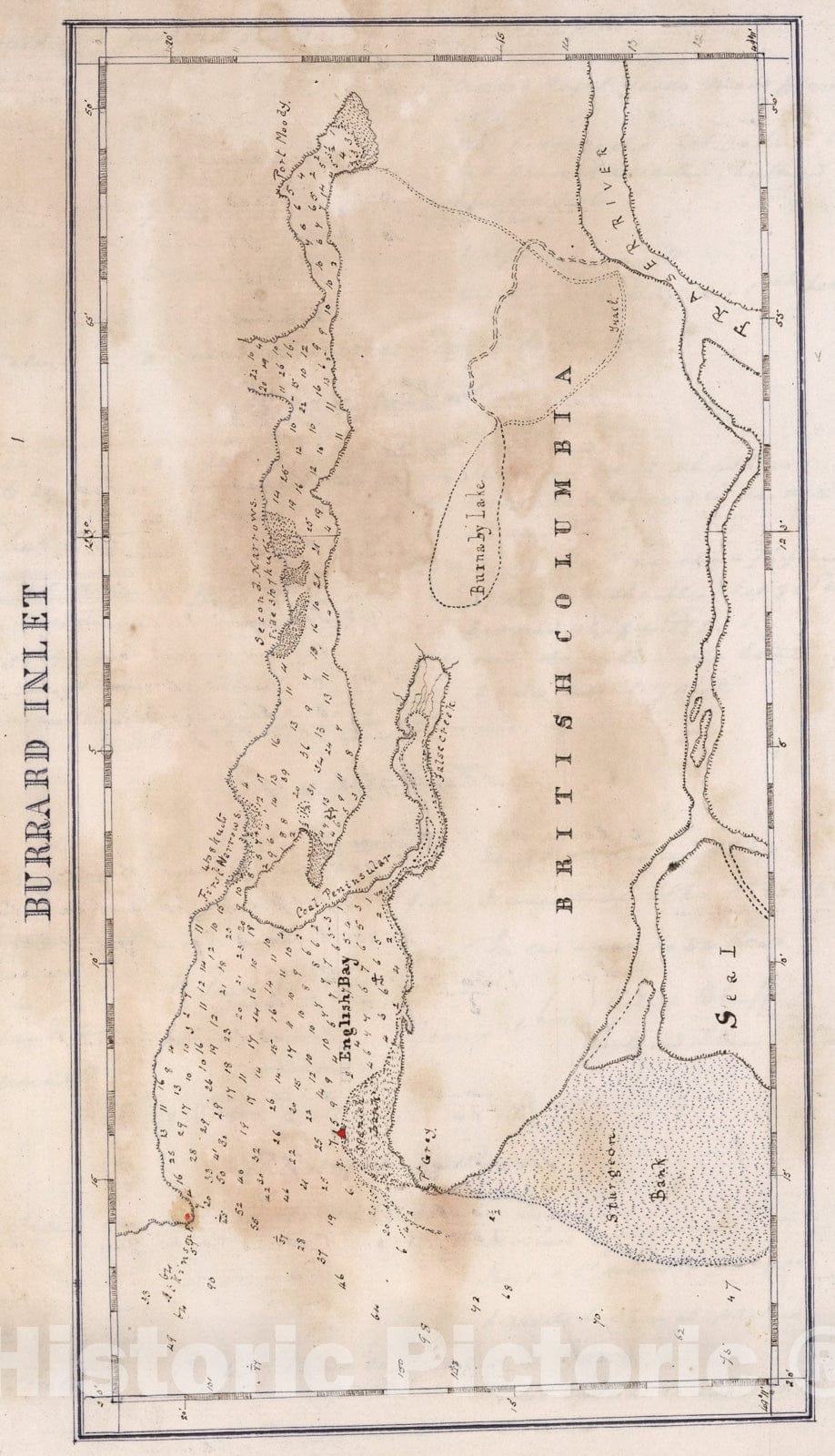 Historic Map : Burrand Inlet., 1884, Vintage Wall Art