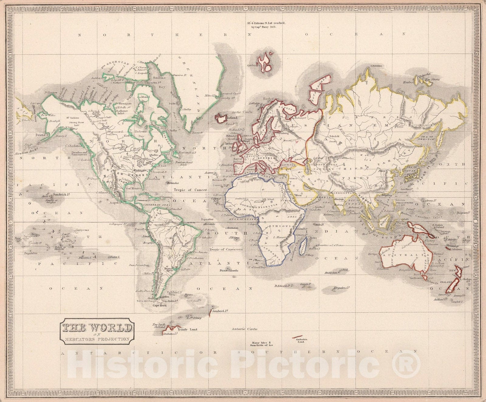 Historic Map : The World., 1848, Vintage Wall Art