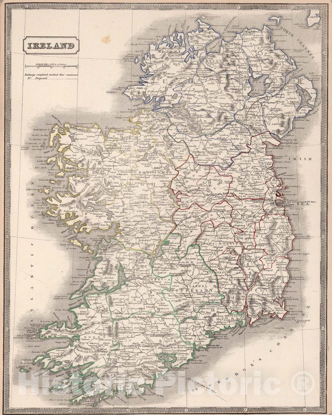 Historic Map : Ireland., 1848, Vintage Wall Art