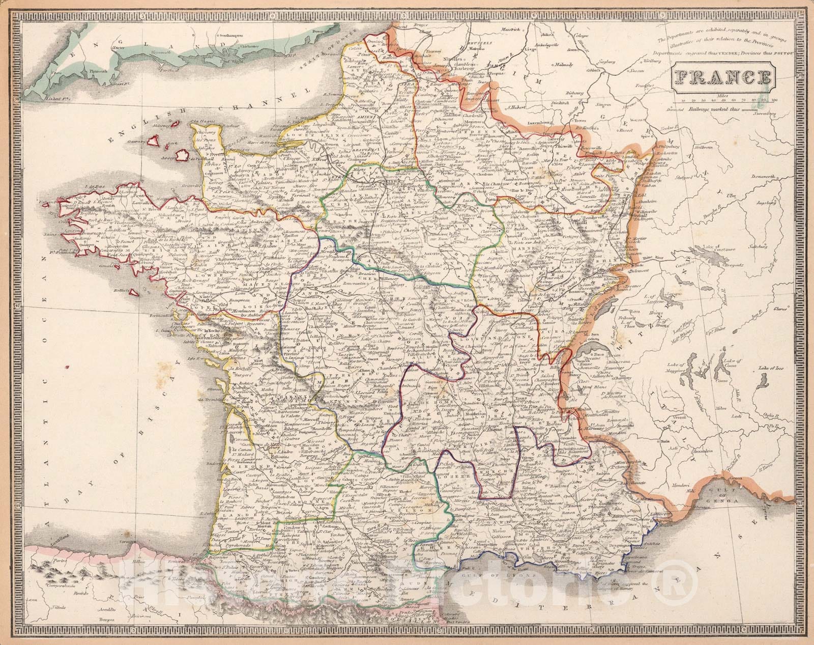 Historic Map : France., 1848, Vintage Wall Art