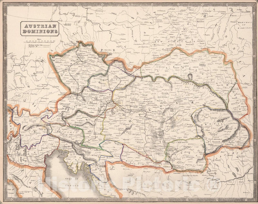Historic Map : Austrian Dominions., 1848, Vintage Wall Art