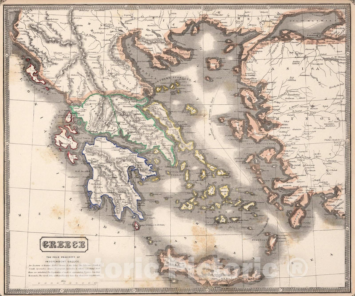 Historic Map : Greece., 1848, Vintage Wall Art