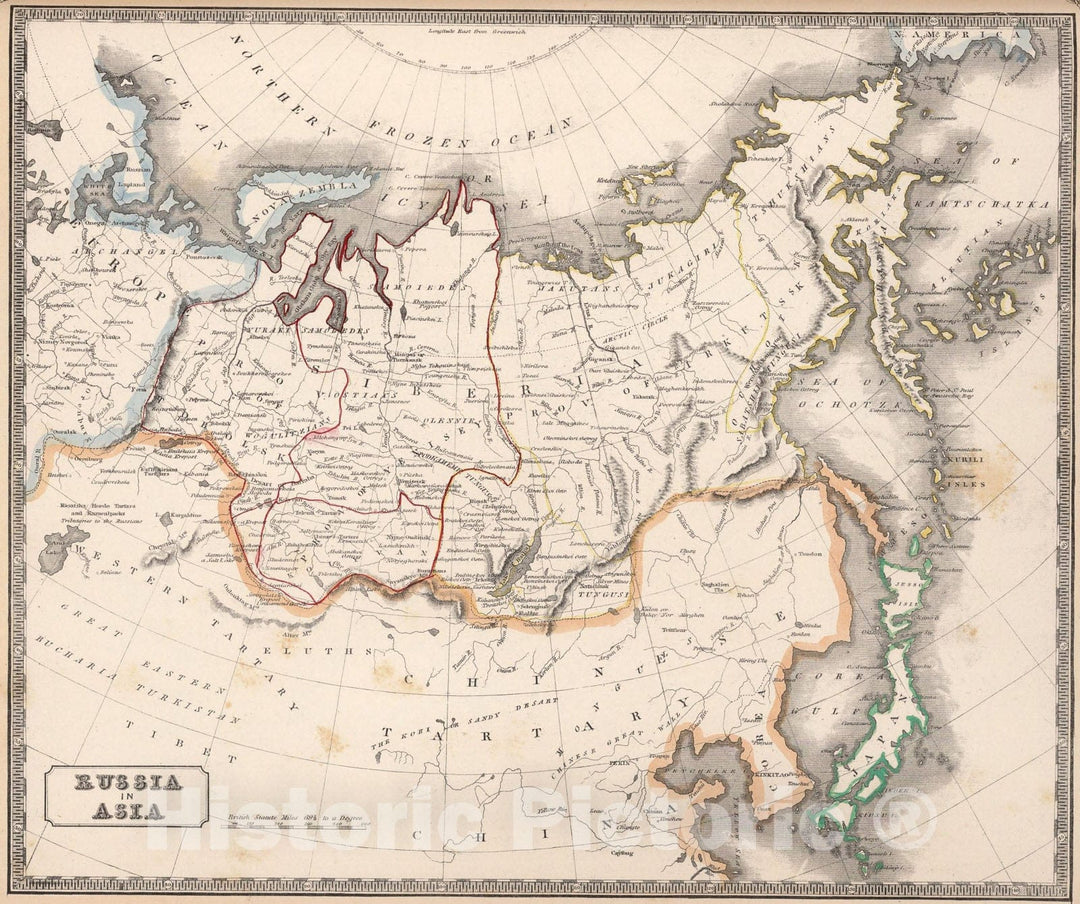 Historic Map : Russia in Asia., 1848, Vintage Wall Art