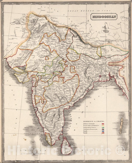 Historic Map : Hindoostan., 1848, Vintage Wall Art