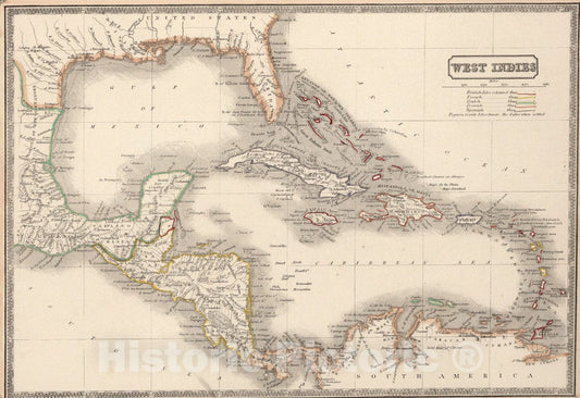Historic Map : West Indies., 1848, Vintage Wall Art