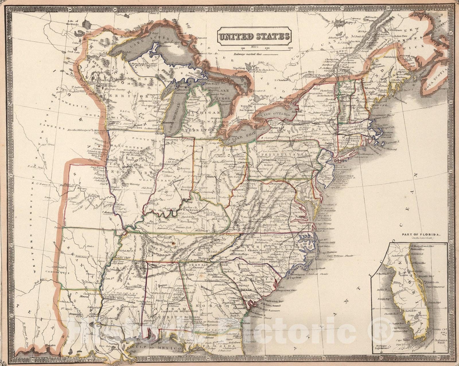Historic Map : United States., 1848, Vintage Wall Art