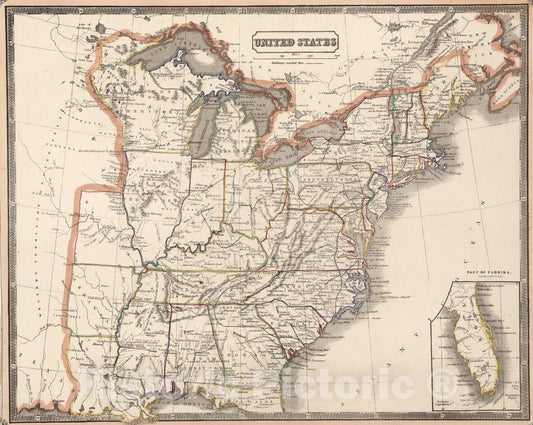 Historic Map : United States., 1848, Vintage Wall Art