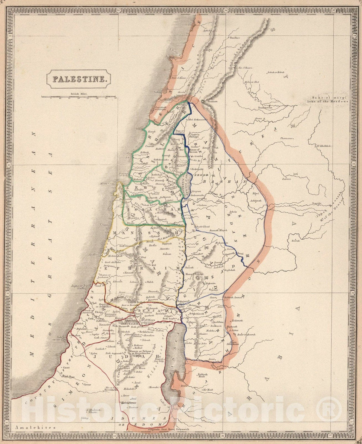 Historic Map : Palestine., 1848, Vintage Wall Art