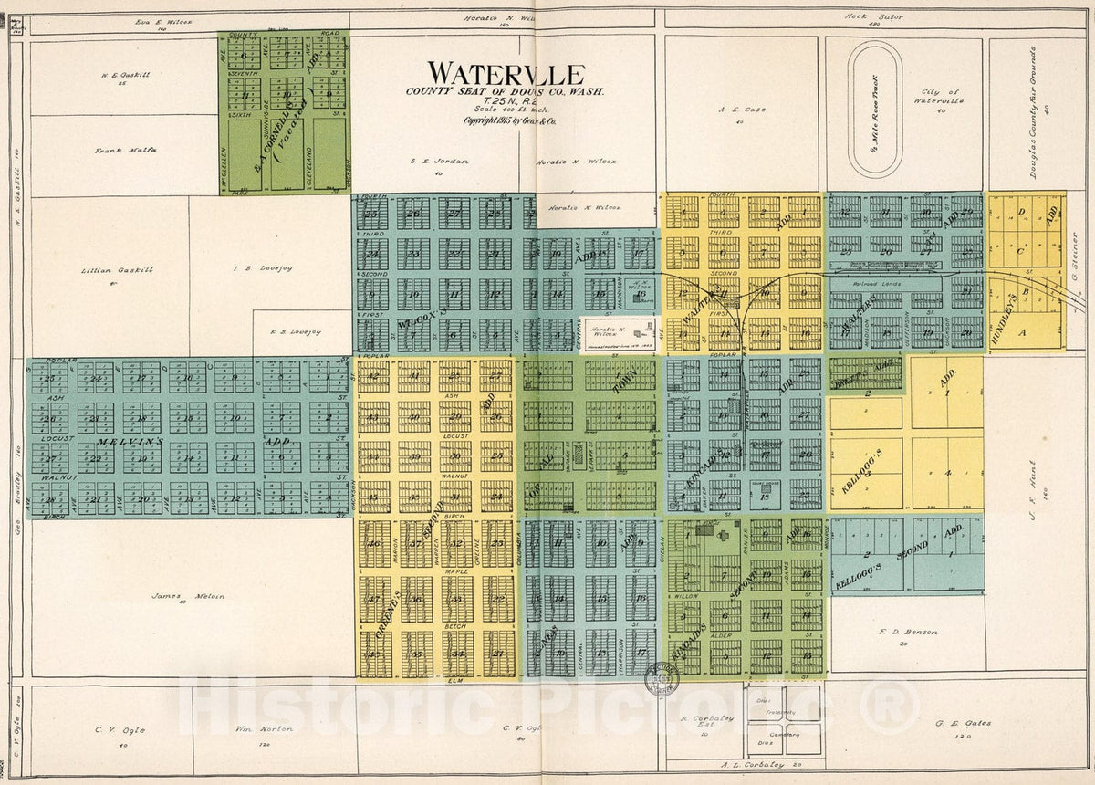 Historic Map : Waterville, Washington., 1915, Vintage Wall Art
