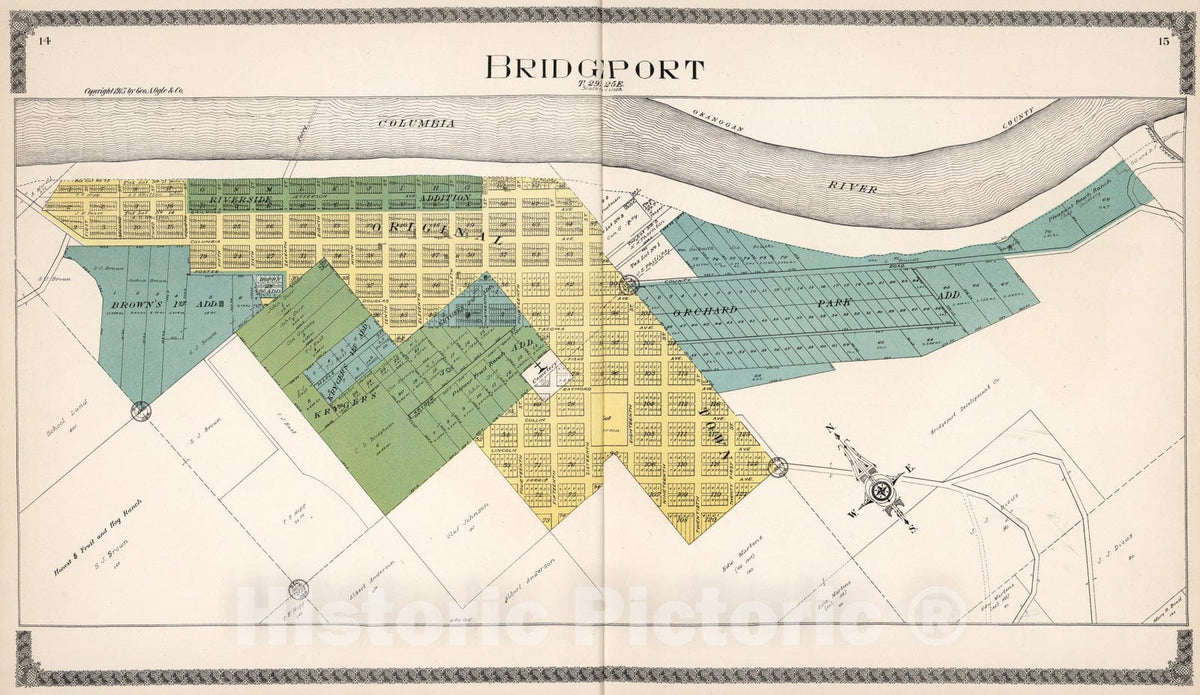 Historic Map : Bridgeport, Washington., 1915, Vintage Wall Art