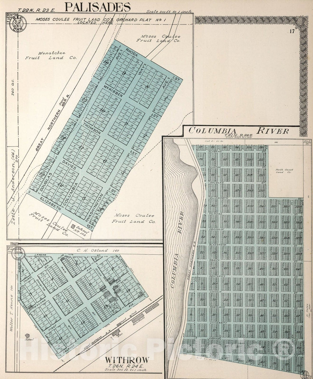 Historic Map : Palisades. Withrow. Columbia River (Subdivision), Washington., 1915, Vintage Wall Art