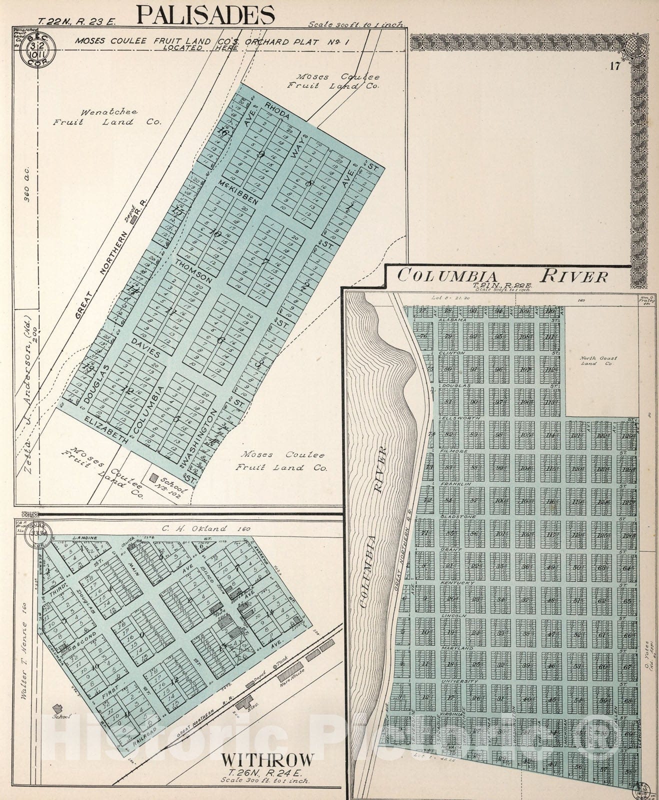 Historic Map : Palisades. Withrow. Columbia River (Subdivision), Washington., 1915, Vintage Wall Art