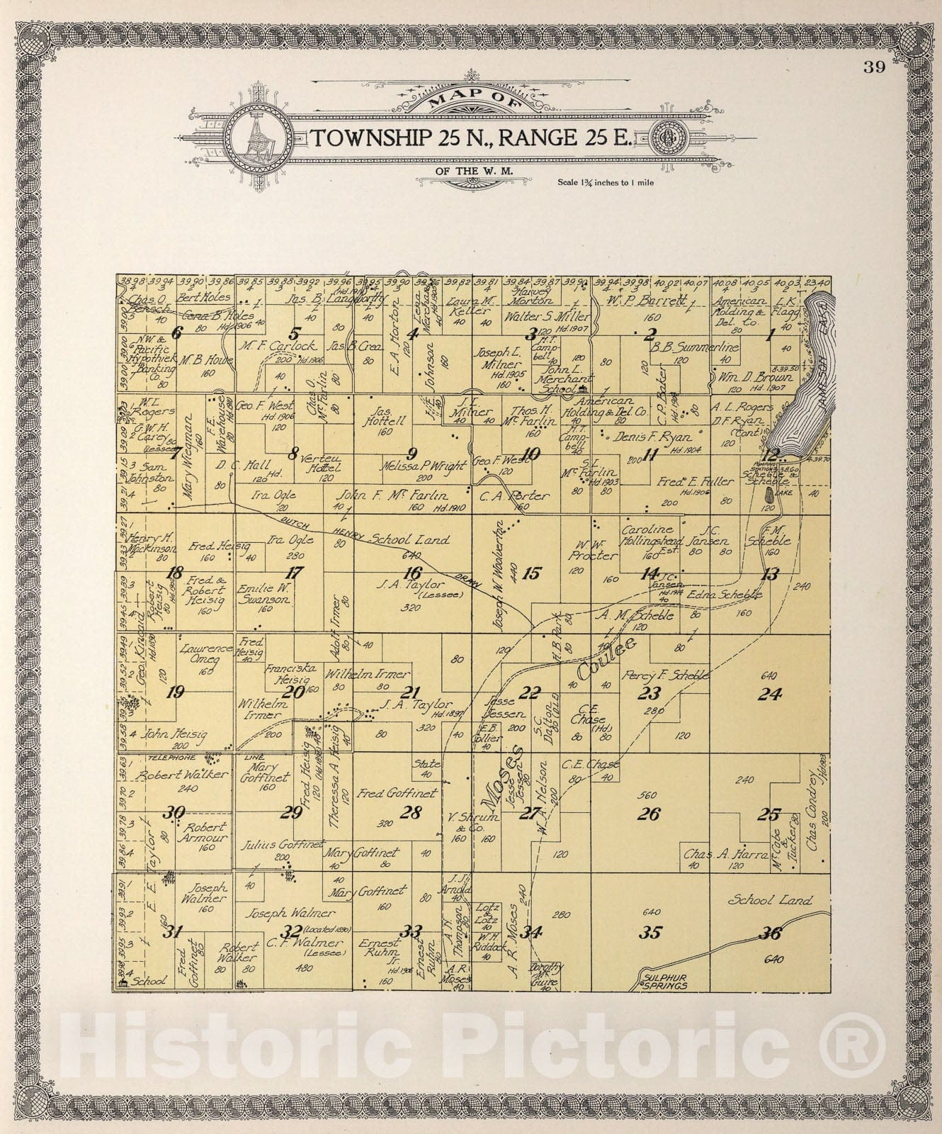 Historic Map : Township twenty-five N., Range twenty-five E., Douglas County, Washington., 1915, Vintage Wall Art