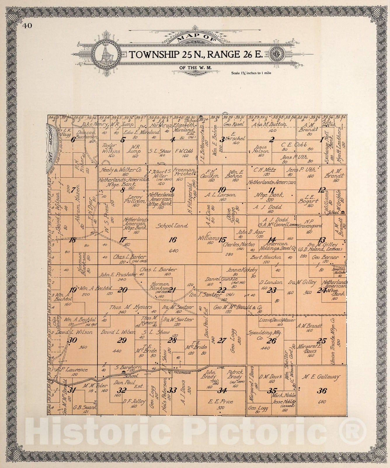 Historic Map : Township twenty-five N., Range twenty-six E., Douglas County, Washington., 1915, Vintage Wall Art