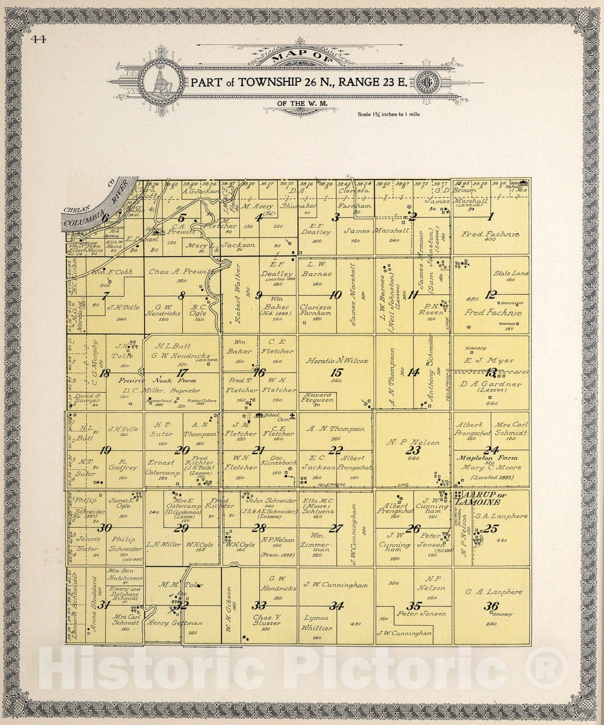 Historic Map : Part of Township twenty-six N., Range twenty-three E., Douglas County, Washington., 1915, Vintage Wall Art