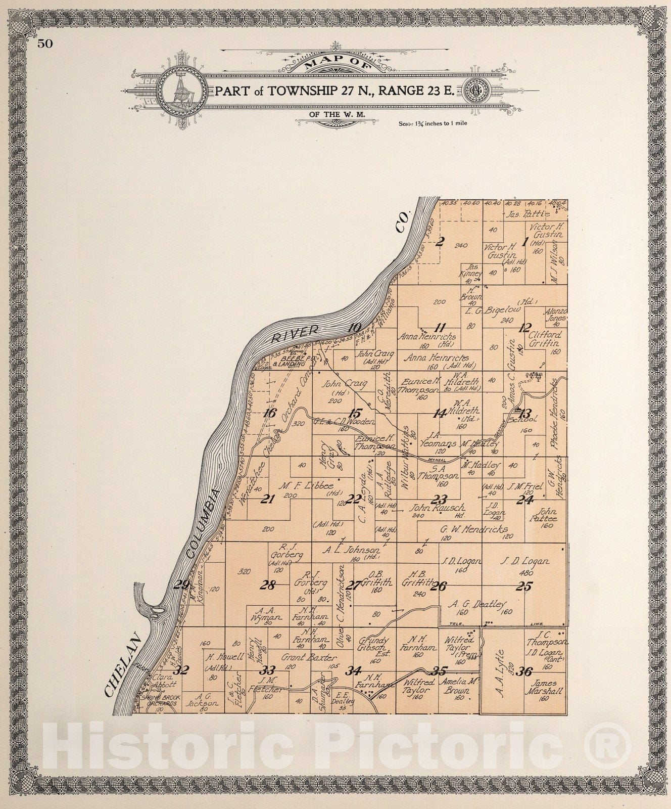 Historic Map : Part of Township twenty-seven N., Range twenty-three E., Douglas County, Washington., 1915, Vintage Wall Art