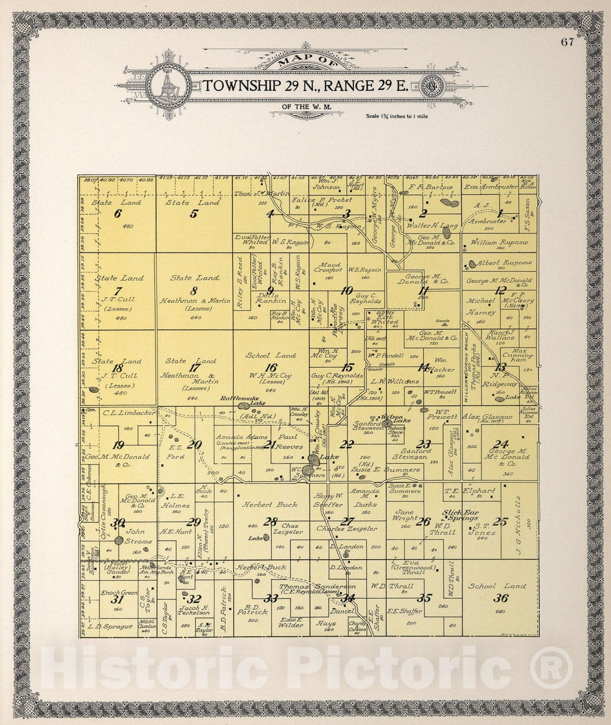 Historic Map : Township twenty-nine N., Range twenty-nine E., Douglas County, Washington., 1915, Vintage Wall Art