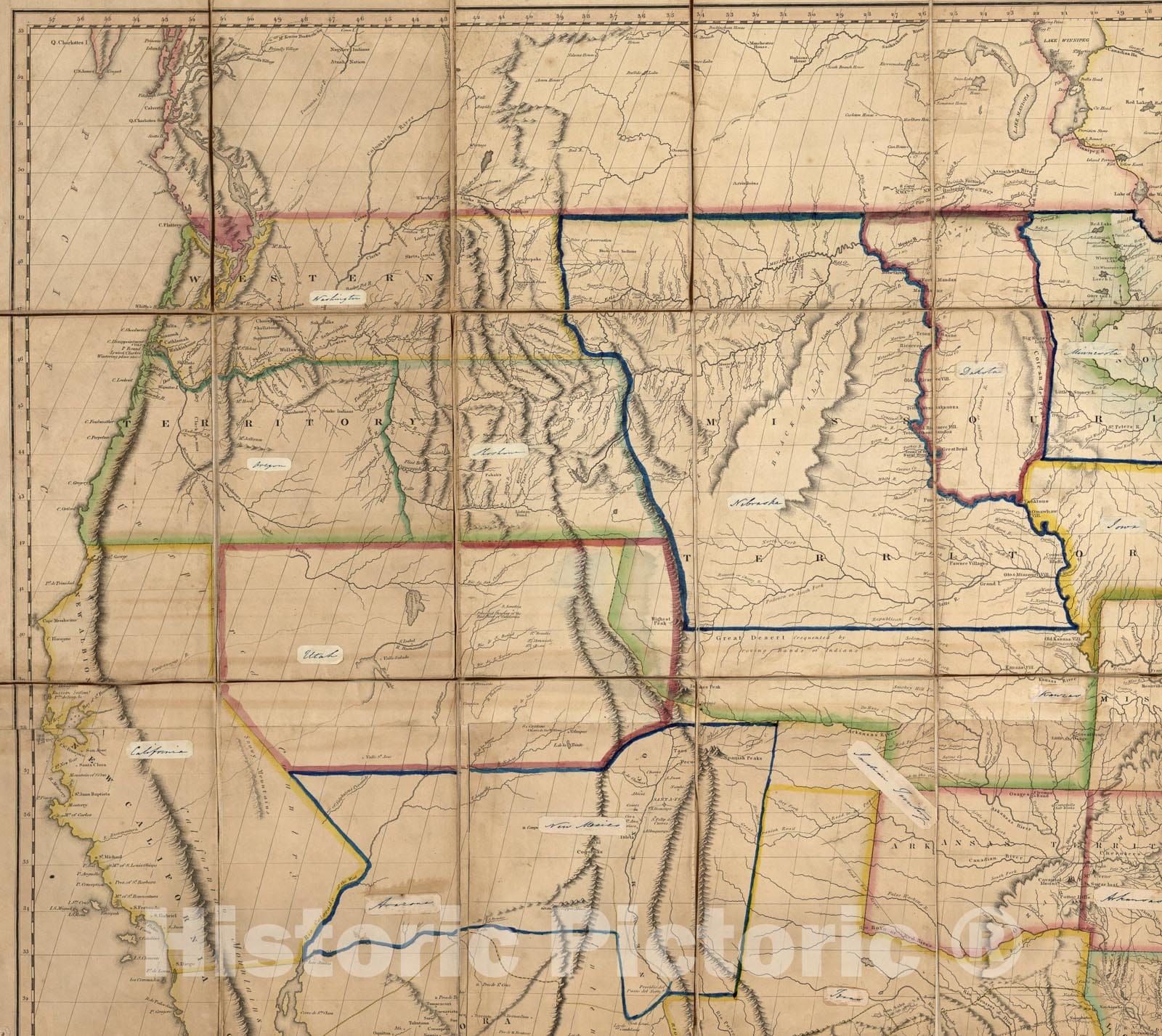Historic Map : (NW Part only) United States with the contiguous British & Spanish Possessions., 1823, Vintage Wall Art