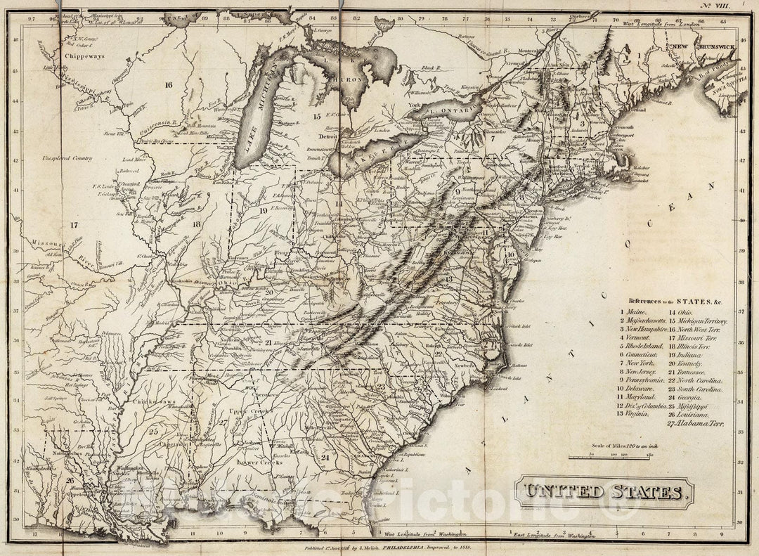 Historic Map : United States, 1819, Vintage Wall Art