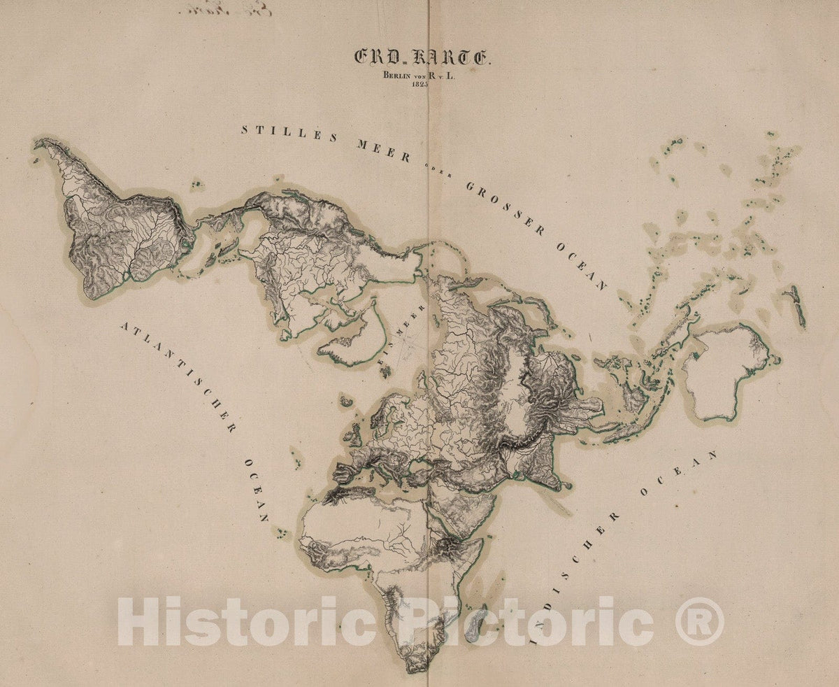 Historic Map : Erd-Karte., 1825, Vintage Wall Art