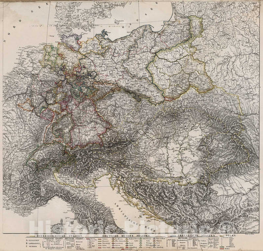 Historic Map : Osterreichische Staaten. Deutsche Bundes. Staaten Preussische Staaten. Polen., 1826, Vintage Wall Art