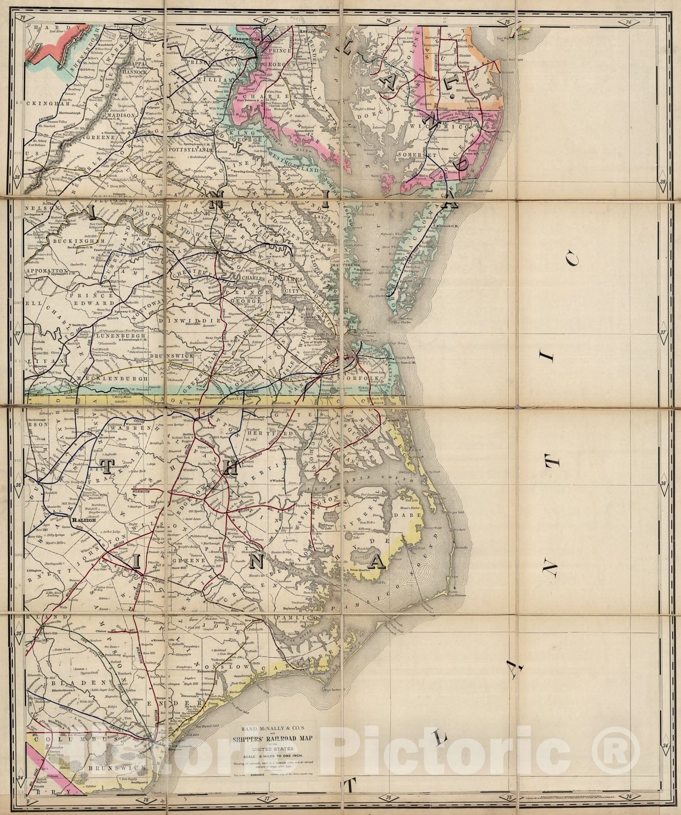 Historic Map : (Virginia, N. Carolina) Railroad Map of the United States., 1891, Vintage Wall Art