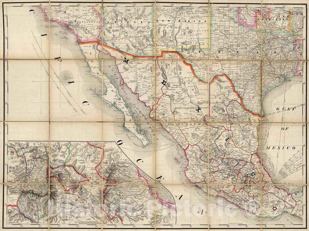 Historic Map : (U.S. Southwest, Mexico) Railroad Map of the United States., 1891, Vintage Wall Art
