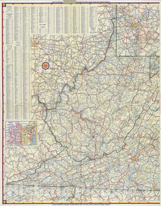 Historic Map : Shell Highway Map of Delaware - Maryland, Virginia, W. Virginia. (eastern portion)., 1956, Vintage Wall Art