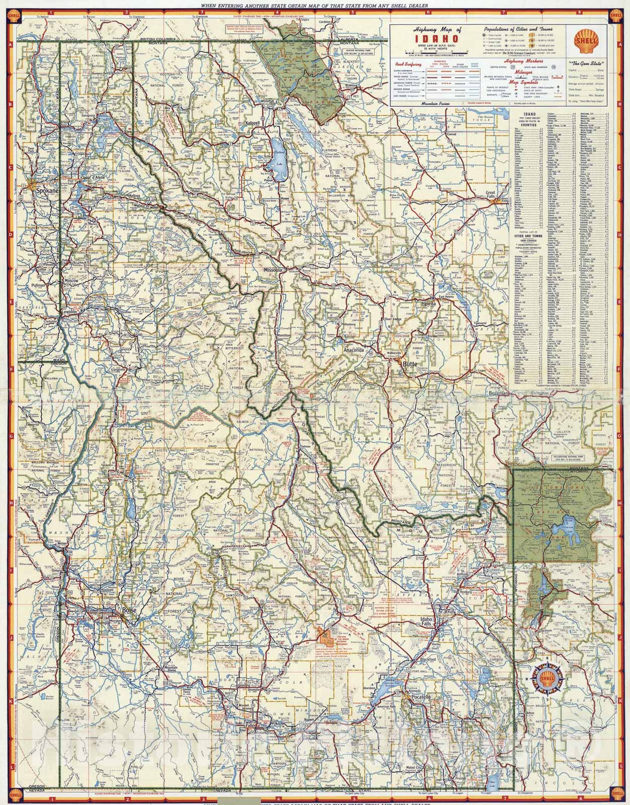 Historic Map : Shell Highway Map of Idaho., 1956, Vintage Wall Art