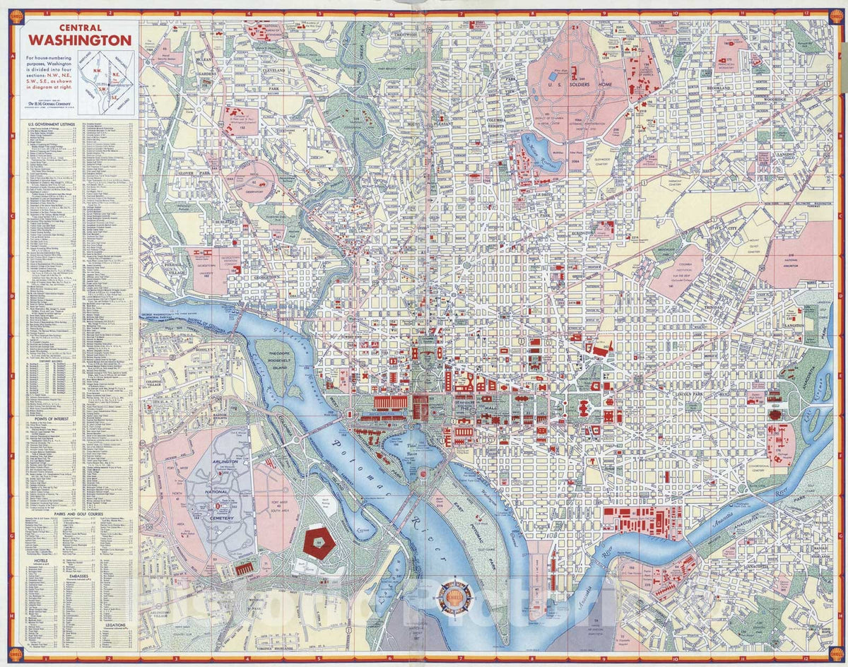 Historic Map : Shell Central Washington (D.C.), 1956, Vintage Wall Art