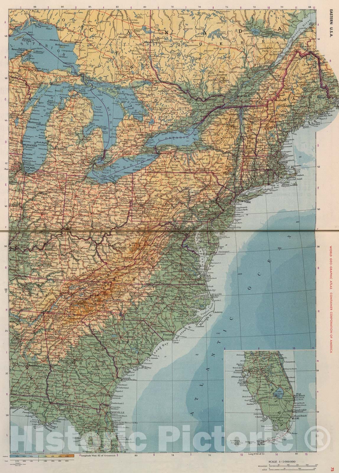 Historic Map : Eastern U.S.A., 1953, Vintage Wall Art