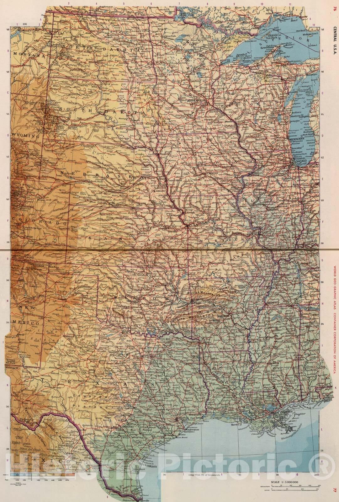 Historic Map : Central U.S.A., 1953, Vintage Wall Art