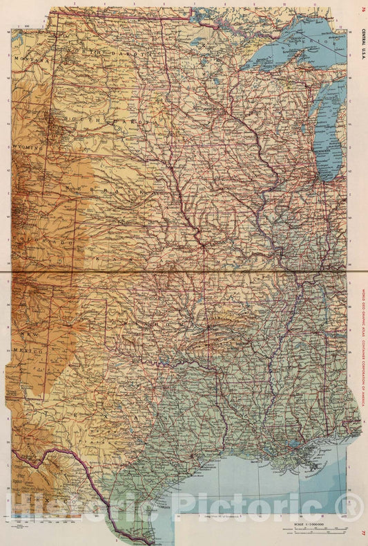 Historic Map : Central U.S.A., 1953, Vintage Wall Art
