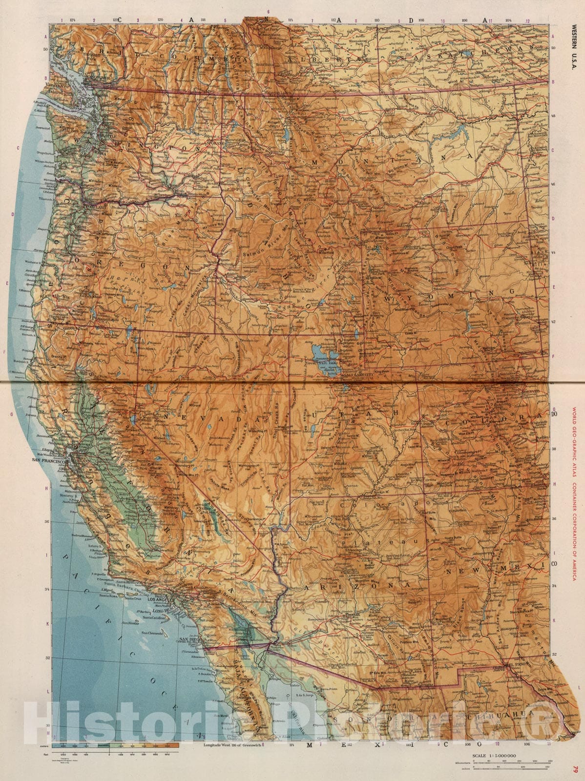 Historic Map : Western U.S.A., 1953, Vintage Wall Art
